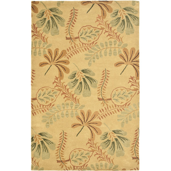 World Menagerie Arber HandTufted Wool Beige/Brown/Green Leaves Area